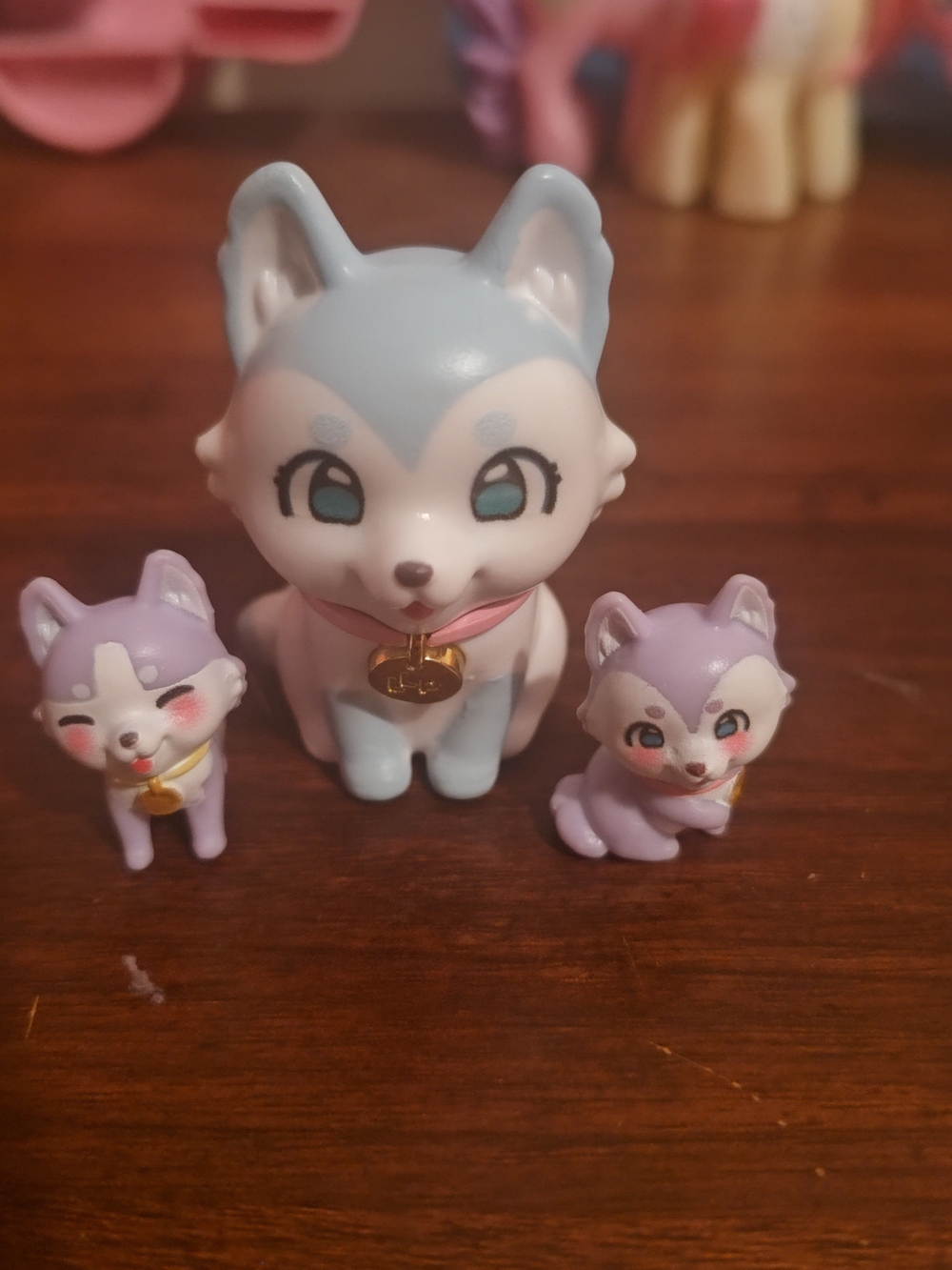 Blue & Purple Puppy Figurine Trio with Gold Collar Accents